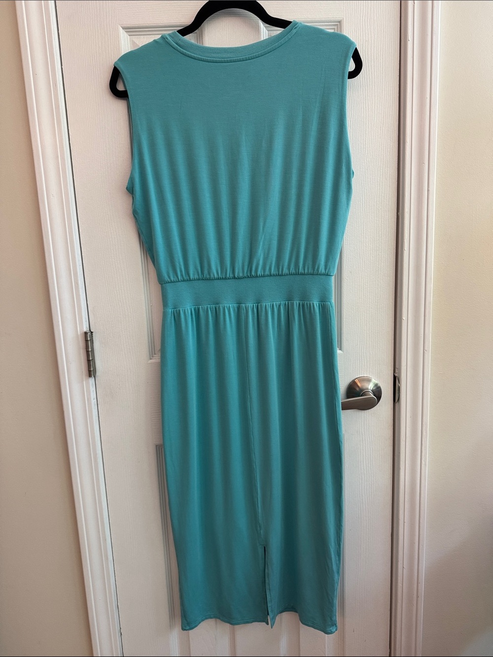 ATHLETA Santorini Cinch Jersey Knit Sleeveless Midi Dress Aqua Blue Size Small - Picture 5 of 6